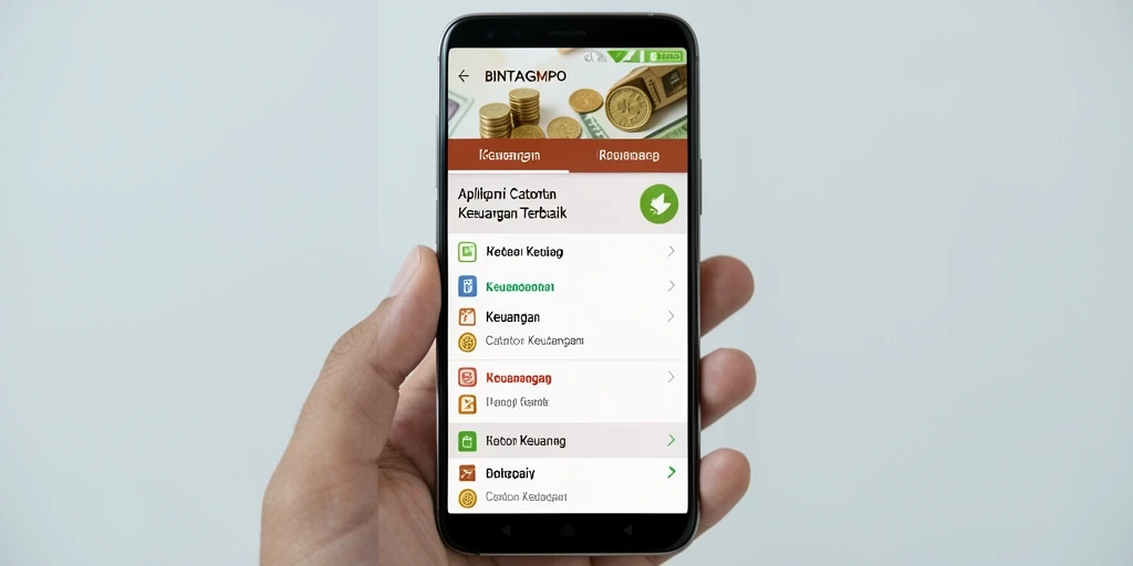 Antarmuka aplikasi BINTANGMPO menunjukkan fitur Catatan Keuangan yang intuitif.