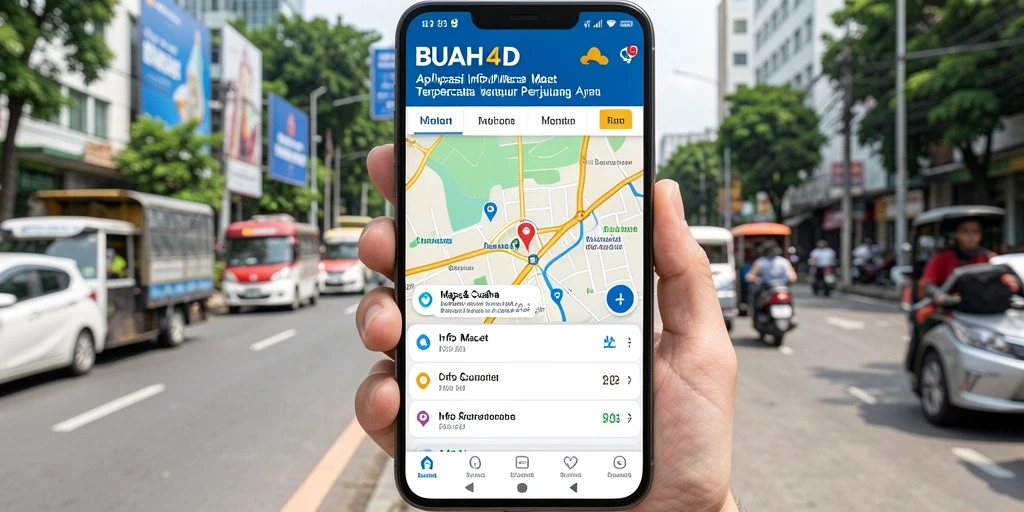 Antarmuka BUAH4D menampilkan informasi kemacetan dan cuaca secara jelas.