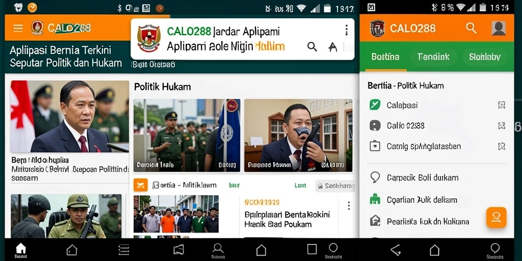 Tampilan antarmuka aplikasi politik dan hukum CALO288 yang informatif.