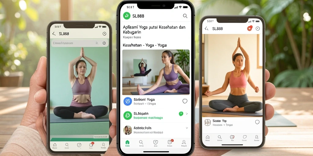 Antarmuka aplikasi SL888 menampilkan beragam pilihan pose Yoga untuk kesehatan.