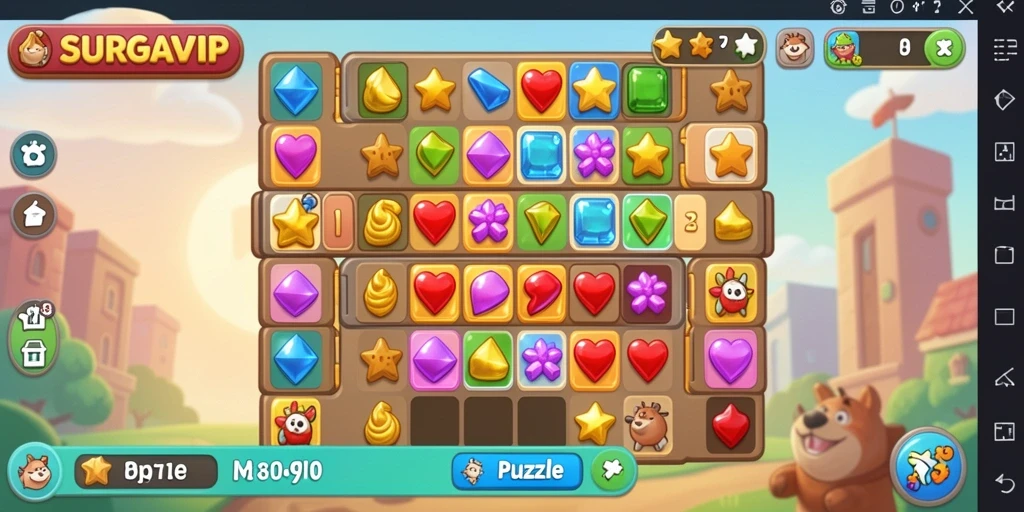 Tampilan antarmuka SURGAVIP dalam permainan Puzzle Match-3.